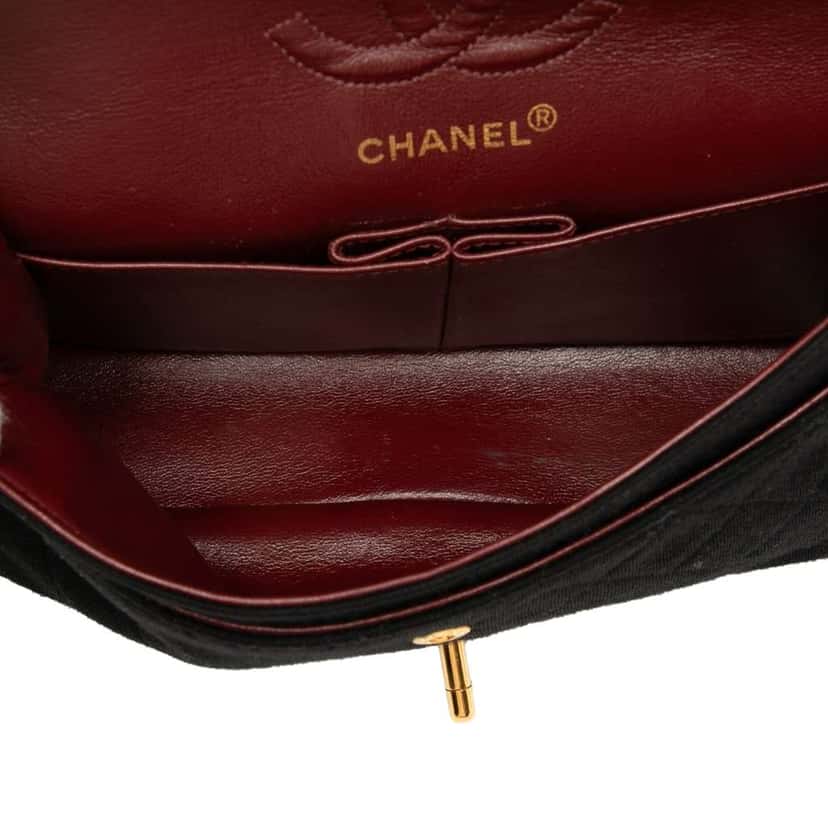 Chanel Small Classic Jersey Double Flap Black Cotton Good condition - Model View
