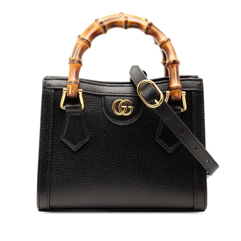 Gucci Small Calfskin Bamboo Diana Satchel Black Leather Good condition - Front View