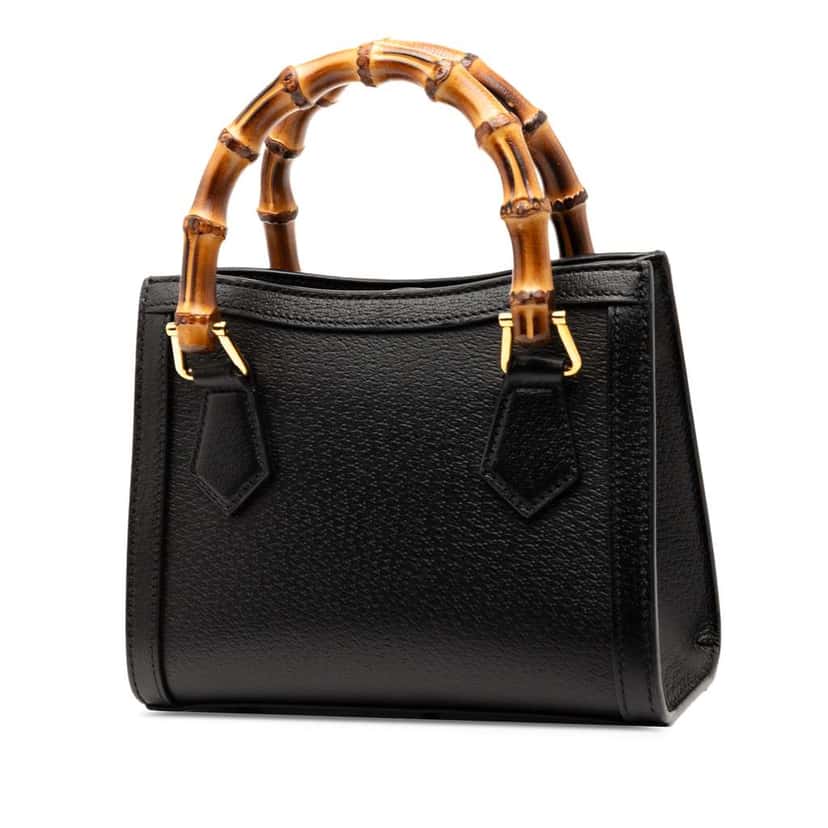 Gucci Small Calfskin Bamboo Diana Satchel Black Leather Good condition - Back View