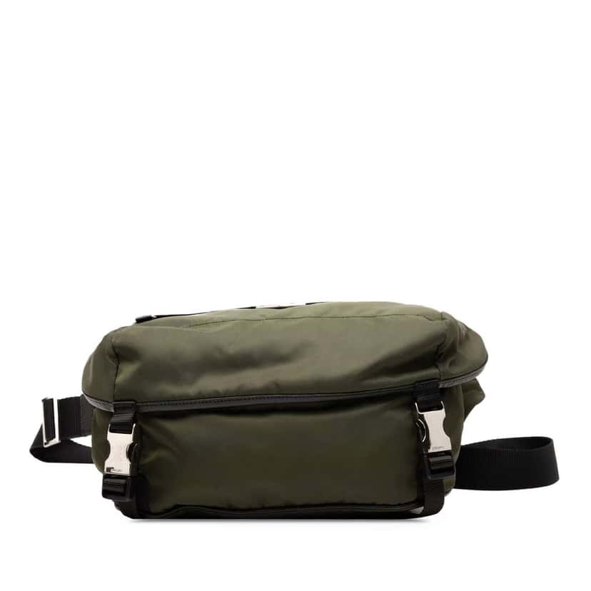 Prada Saffiano Trimmed Tessuto Double Buckle Belt Bag Green Good condition - Front View
