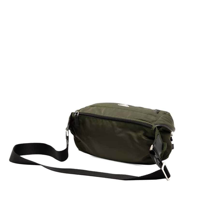 Prada Saffiano Trimmed Tessuto Double Buckle Belt Bag Green Good condition - Back View