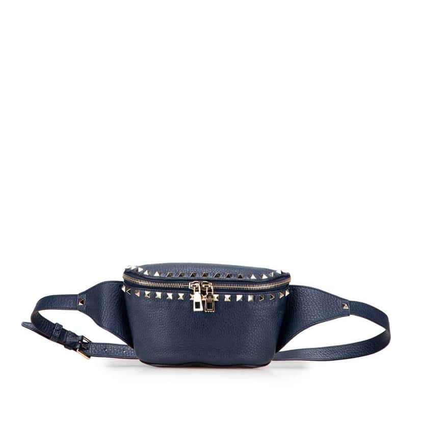 Valentino Grained Calfskin Rockstud Belt Bag Blue Leather Good condition - Front View