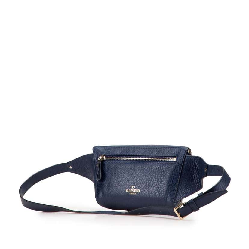 Valentino Grained Calfskin Rockstud Belt Bag Blue Leather Good condition - Back View