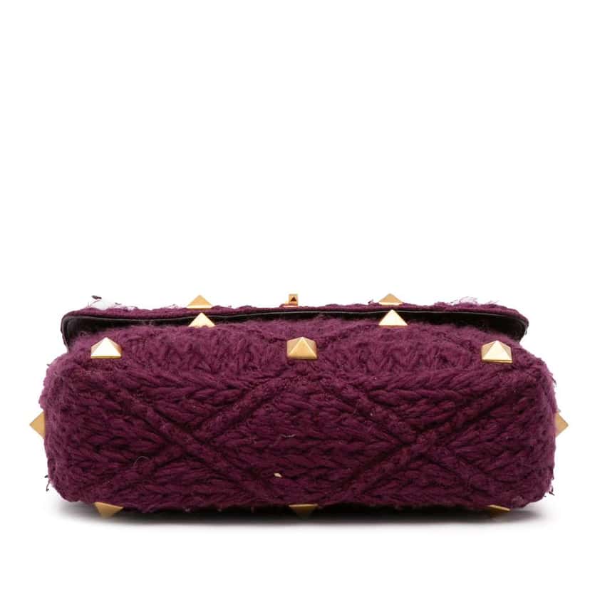Valentino Large Knit Roman Stud Satchel Purple Wool Very good condition - Inside View
