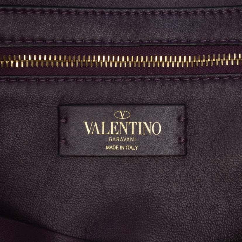 Valentino Large Knit Roman Stud Satchel Purple Wool Very good condition - Box View