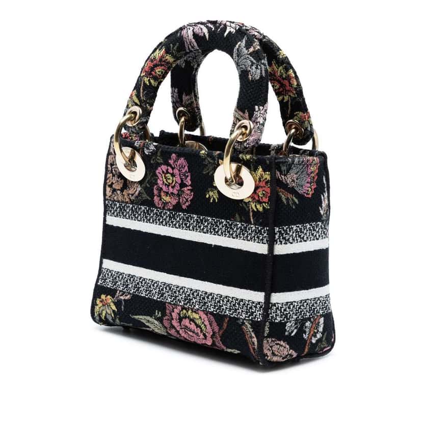 Dior Mini Embroidered Canvas Mille Fleurs Lady D Lite Black Canvas Very good condition - Back View