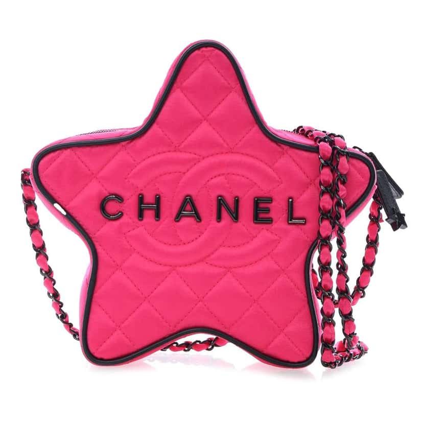Chanel Quilted Satin Walk Of Fame Star Crossbody Pink Satin Good condition - Front View