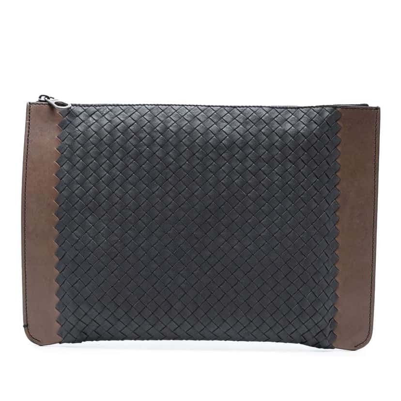 Bottega Veneta Bicolor Nappa Intrecciato Clutch Blue Leather Good condition - Front View