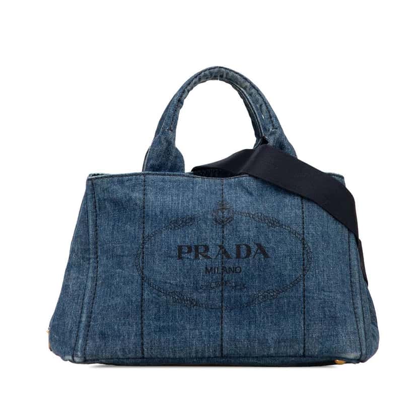 Prada Denim Canapa Logo Satchel Blue Denim Very good condition - Front View