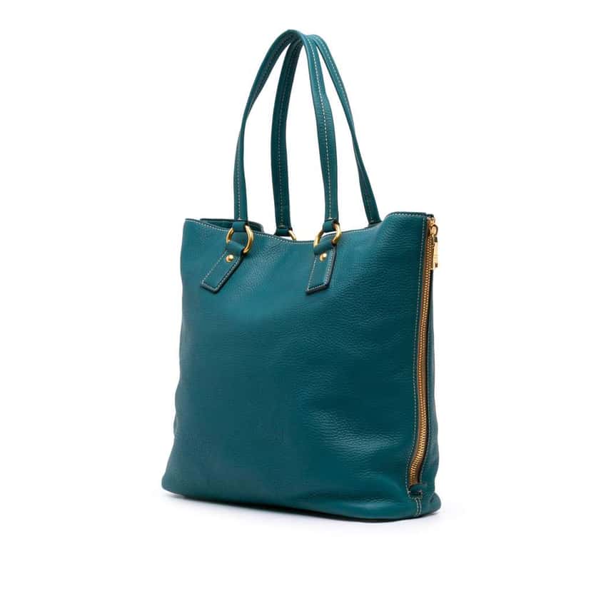 Prada Vitello Daino Side Zip Tote Blue Leather Good condition - Back View