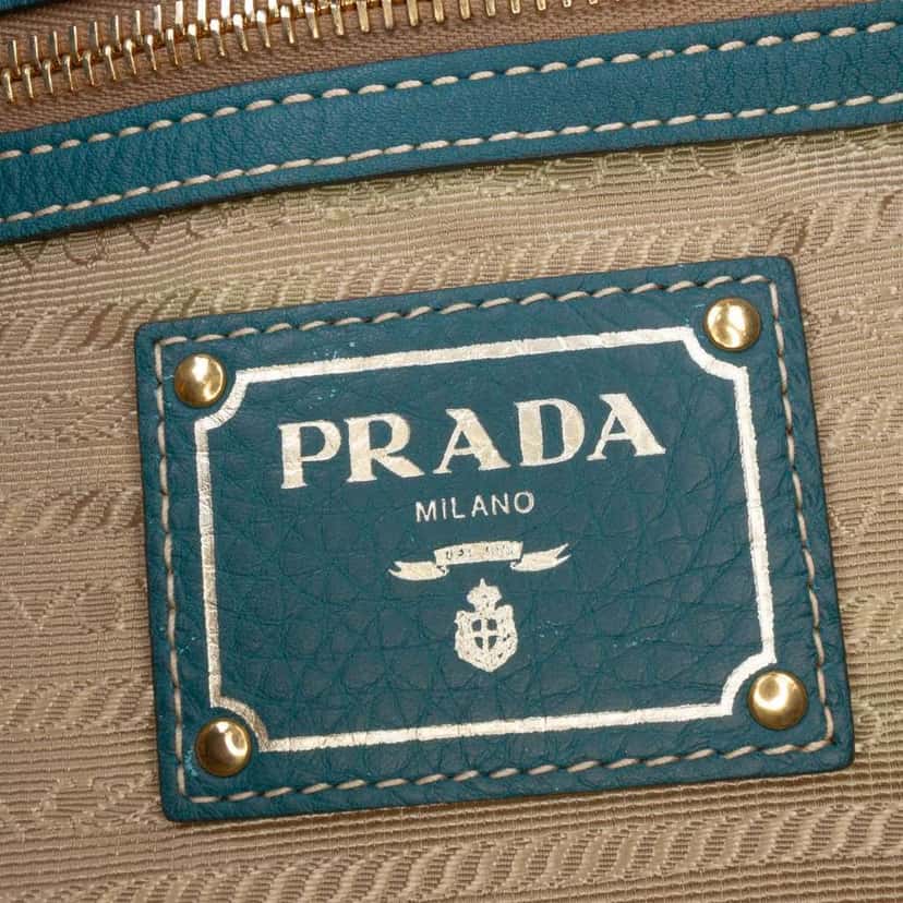 Prada Vitello Daino Side Zip Tote Blue Leather Good condition - Box View