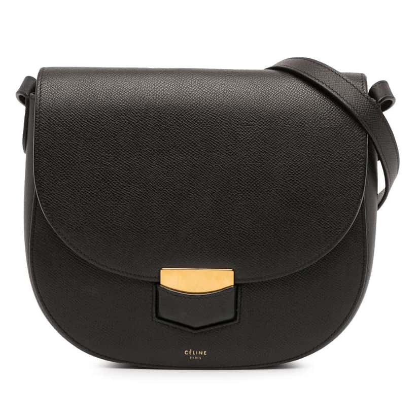 Celine Compact Grained Calfskin Trotteur Crossbody Black Leather Good condition - Front View