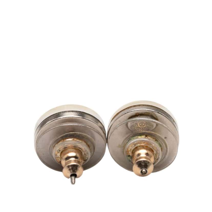 Chanel Resin CC Round Push Back Earrings Silver Good condition - Back View