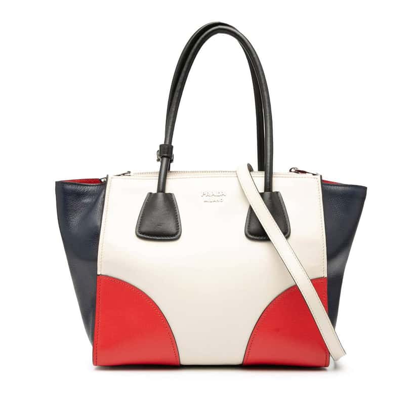 Prada Multicolor Glace Calf Twin Pocket Satchel White Leather Good condition - Front View