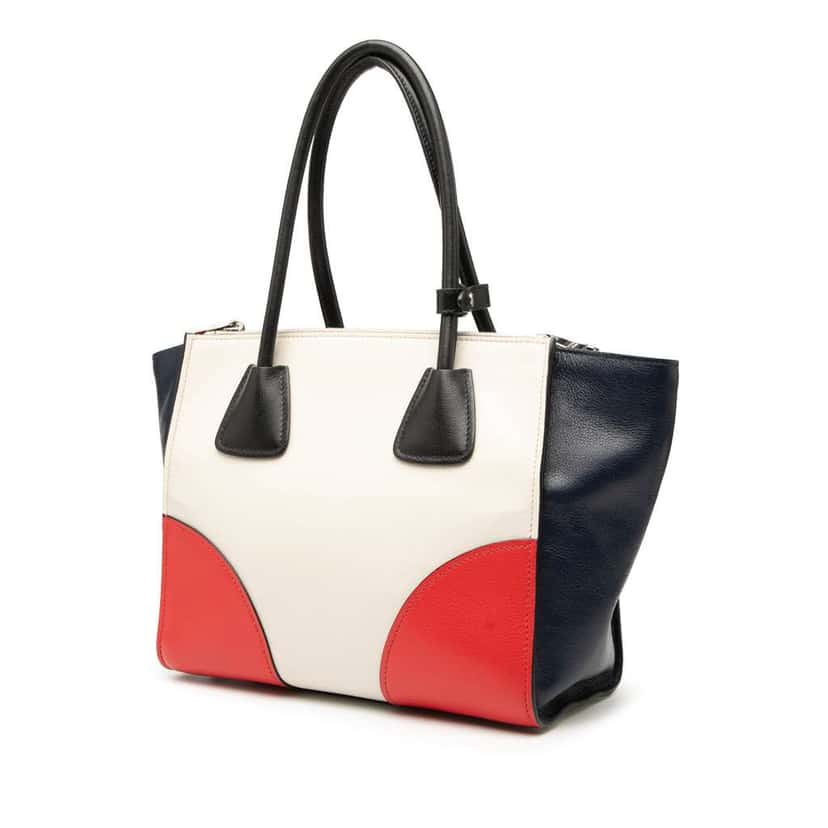 Prada Multicolor Glace Calf Twin Pocket Satchel White Leather Good condition - Back View