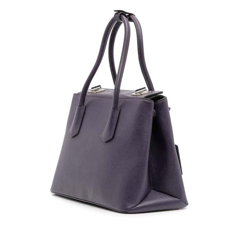 Prada Saffiano Cuir Turnlock Twin Satchel Purple Leather Good condition - Back View