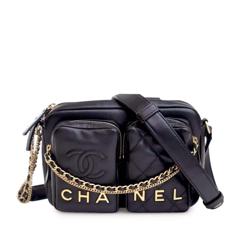 Chanel Small Quilted Calfskin Camera Case Black Leather Good condition - Front View