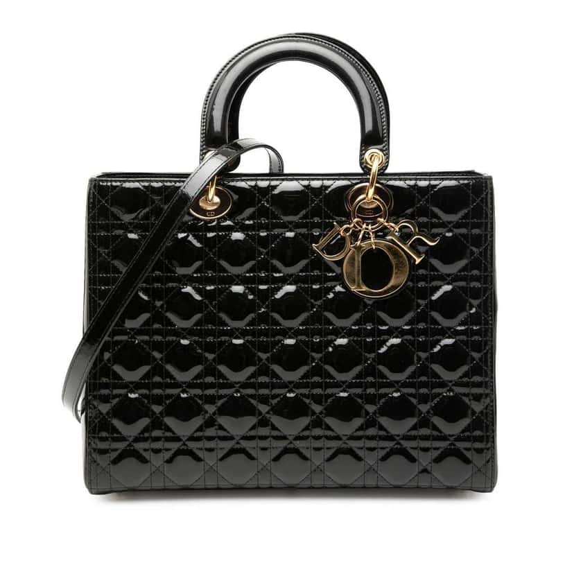 Dior Large Patent Cannage Lady Dior Black Leather Good condition - Front View