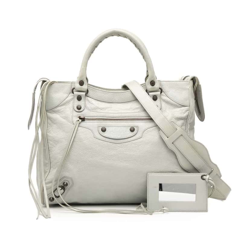 Balenciaga Lambskin Motocross Classic Velo Satchel Grey Leather Good condition - Front View