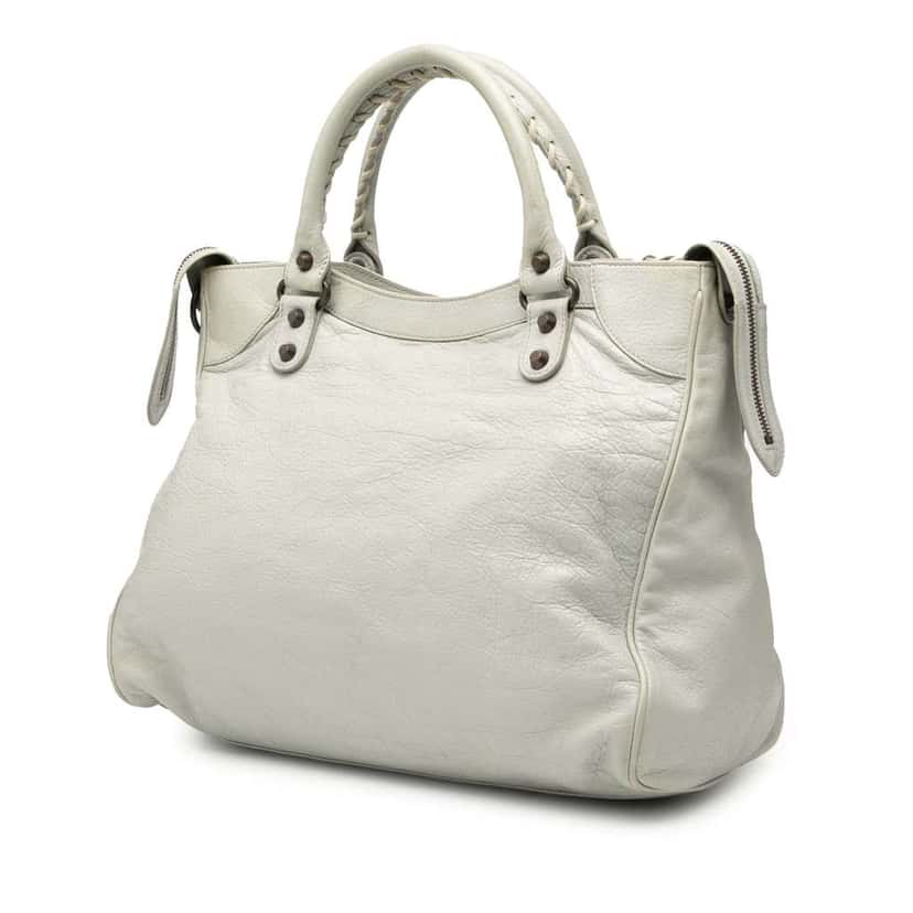 Balenciaga Lambskin Motocross Classic Velo Satchel Grey Leather Good condition - Back View