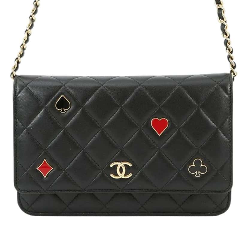 Chanel CC Quilted Lambskin Coco Casino Wallet On Chain Black Leather Good condition - Front View