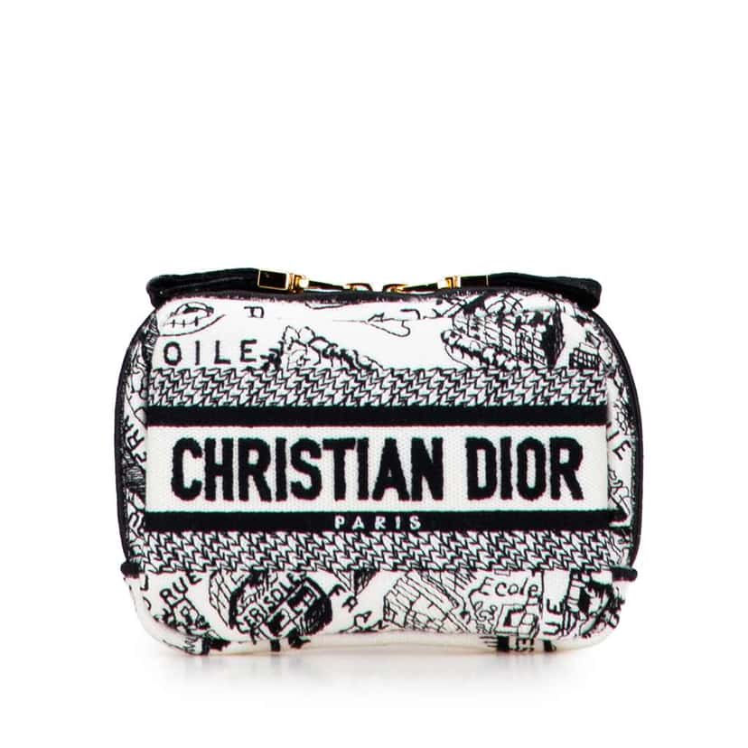 Dior Canvas Embroidered Plan De Paris Cosmetic Pouch White Canvas Good condition - Front View