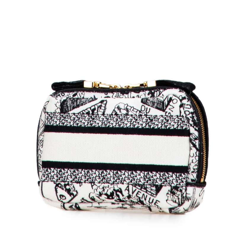 Dior Canvas Embroidered Plan De Paris Cosmetic Pouch White Canvas Good condition - Back View