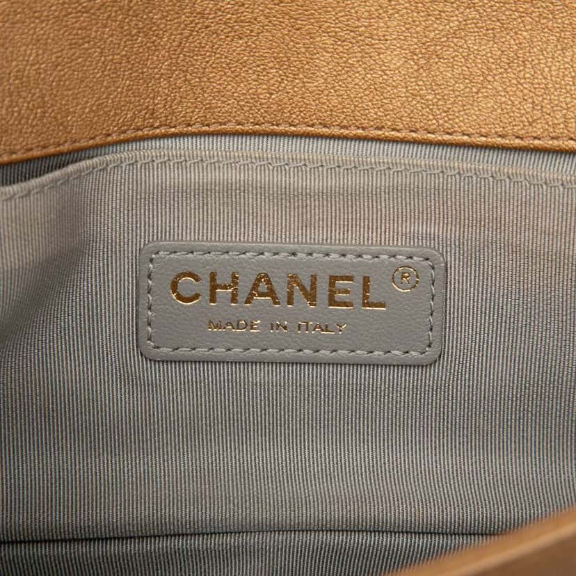 Chanel Small Quilted Metallic Lambskin Interwoven CC Boy Flap Brown Leather Good condition - Box View