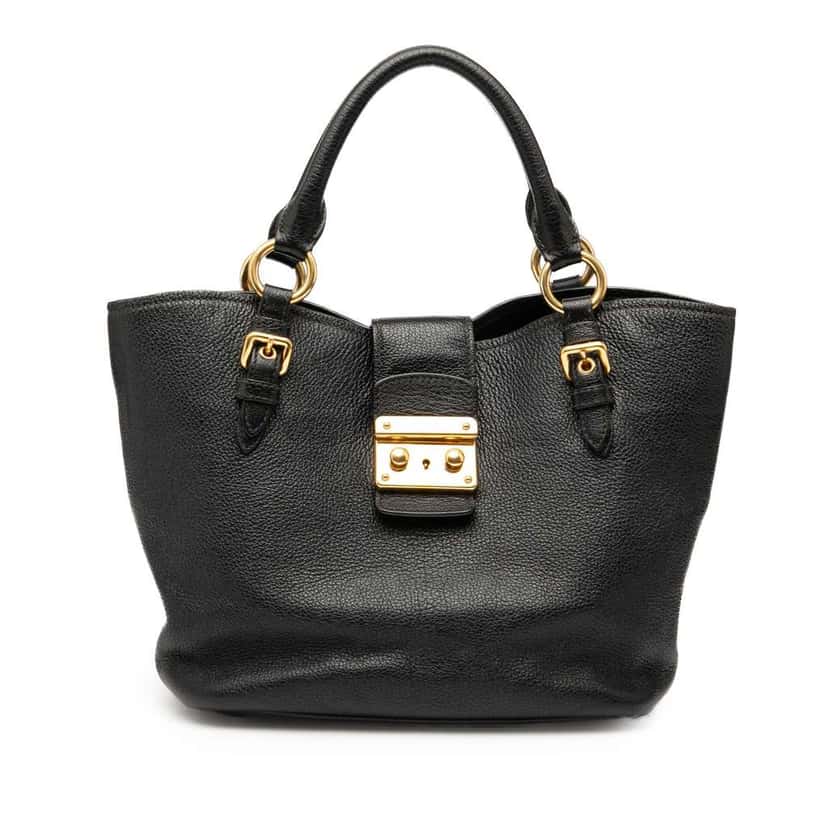 Miu Miu Goatskin Madras Satchel Black Leather Good condition - Front View