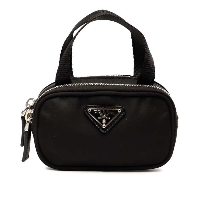 Prada Mini Tessuto Double Zip Handbag Black Good condition - Front View