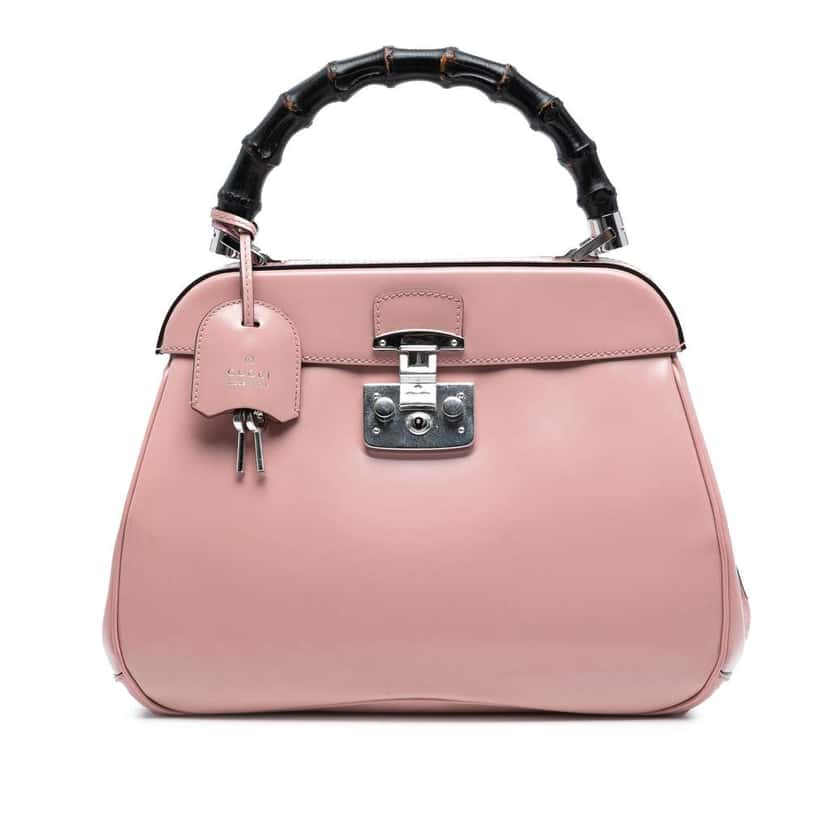 Gucci Medium Smooth Calfskin Bamboo Lady Lock Handbag Pink Leather Good condition - Front View