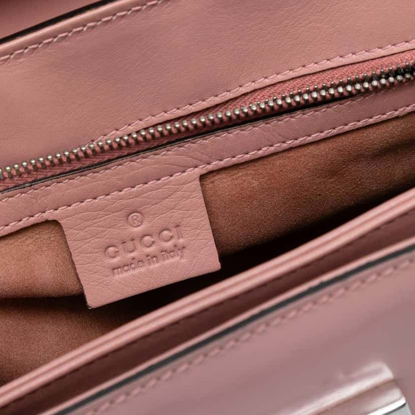Gucci Medium Smooth Calfskin Bamboo Lady Lock Handbag Pink Leather Good condition - Box View
