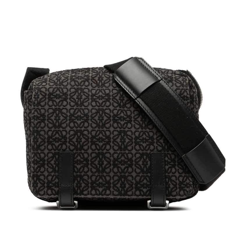Loewe XS Anagram Canvas Military Messenger Bag Black Canvas Very good condition - Front View