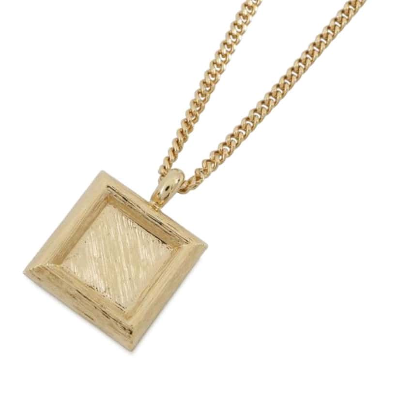 Chanel Gold Plated Rhinestone CC Square Pendant Necklace Gold Metal Good condition - Back View