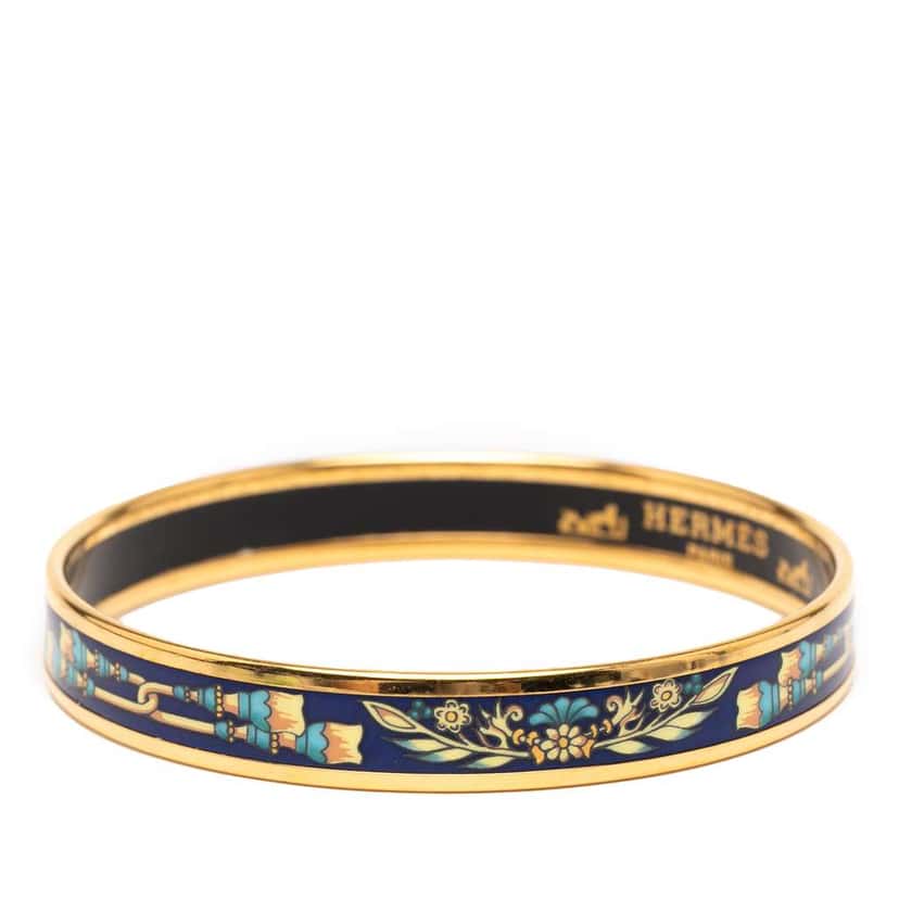 Hermès Narrow Printed Enamel Bangle 62 Blue Good condition - Back View