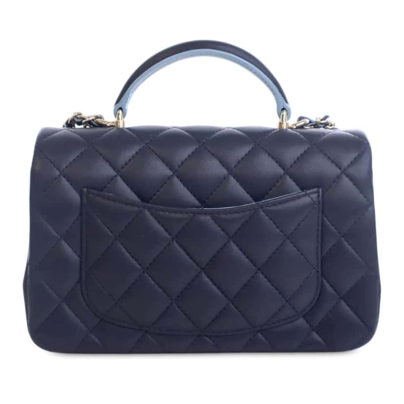 Chanel Mini Rectangular Lambskin Top Handle Flap Blue Leather Good condition - Inside View