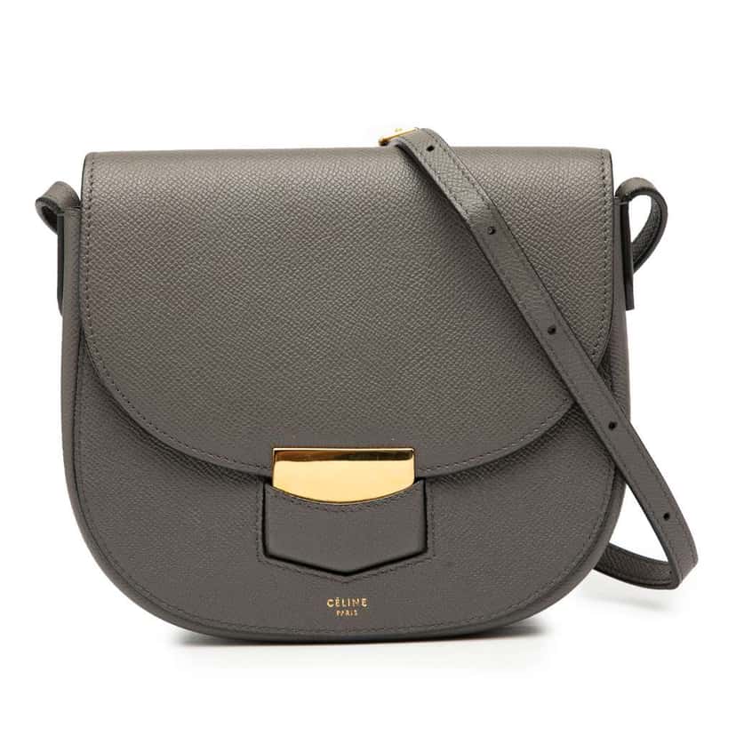 Celine Small Grained Calfskin Trotteur Crossbody Grey Leather Very good condition - Front View
