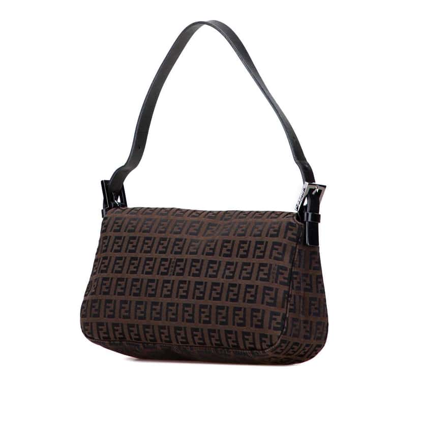 Fendi Zucchino Canvas Double Flap Shoulder Bag Brown Canvas Good condition - Back View
