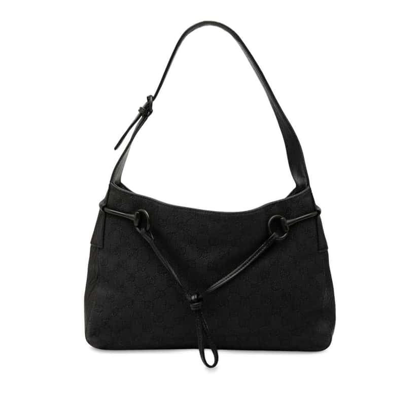 Gucci GG Denim Horsebit Shoulder Bag Black Denim Good condition - Front View