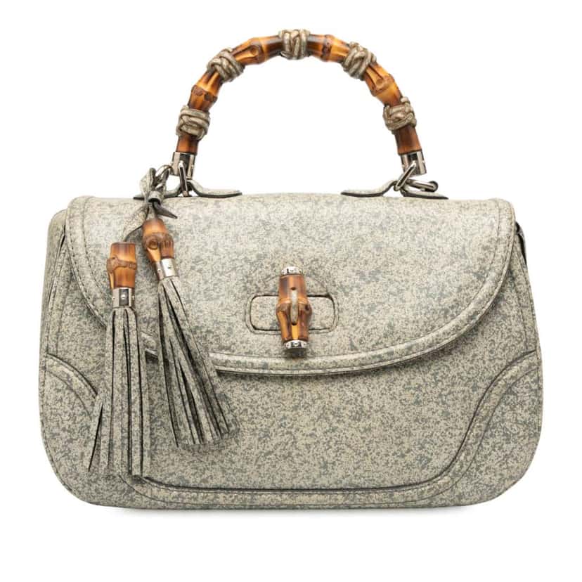 Gucci Large Speckled Leather New Bamboo Top Handle Bag Grey Leather Very good condition - Front View