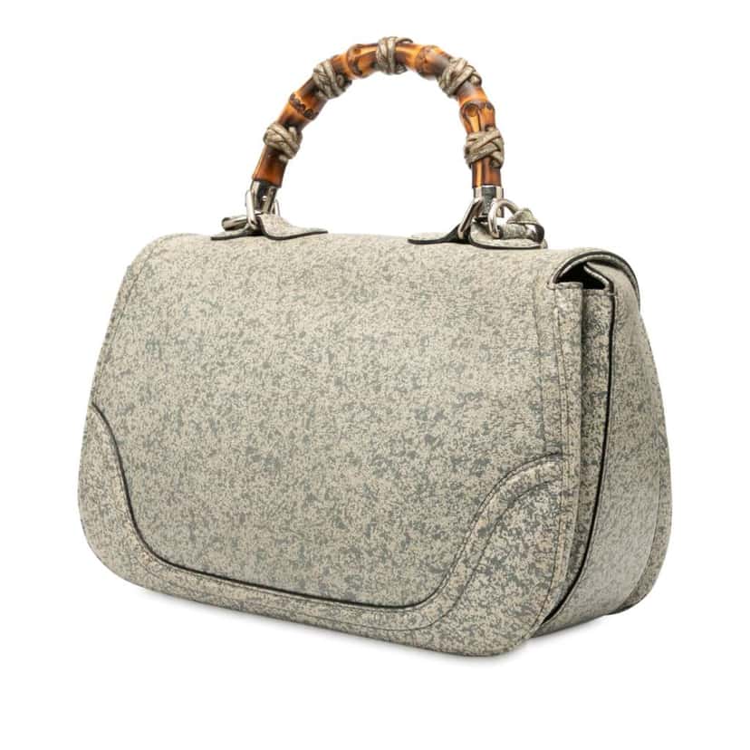 Gucci Large Speckled Leather New Bamboo Top Handle Bag Grey Leather Very good condition - Back View