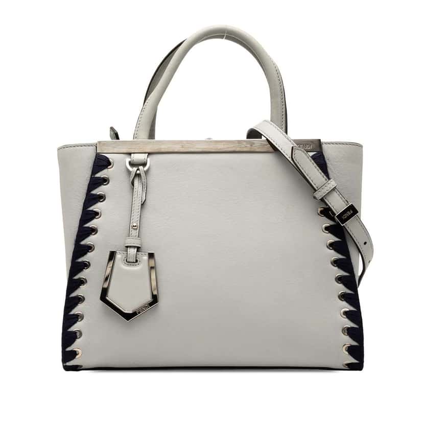 Fendi Petite Whipstitch Leather 2Jours Satchel Grey Leather Good condition - Front View