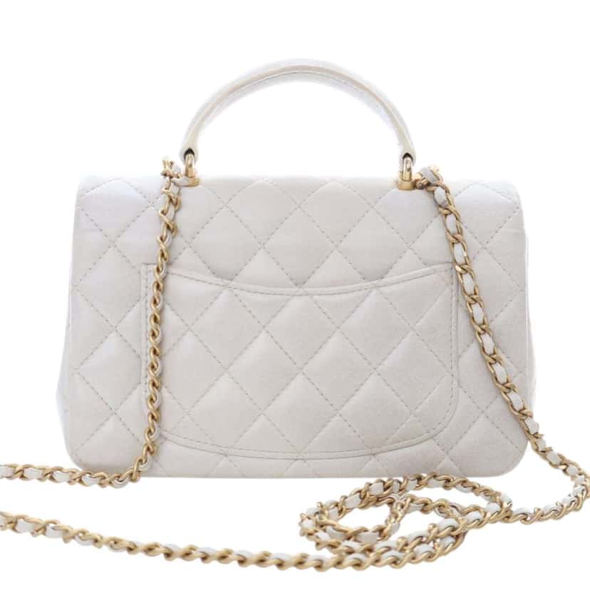 Chanel Mini Rectangular Lambskin Top Handle Flap White Leather Good condition - Model View