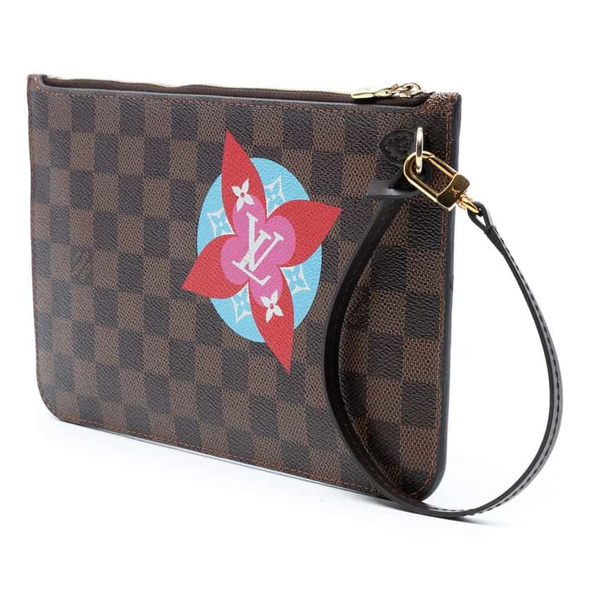 Louis Vuitton Damier Ebene Travel Patches Neverfull MM Pouch Brown Good condition - Back View