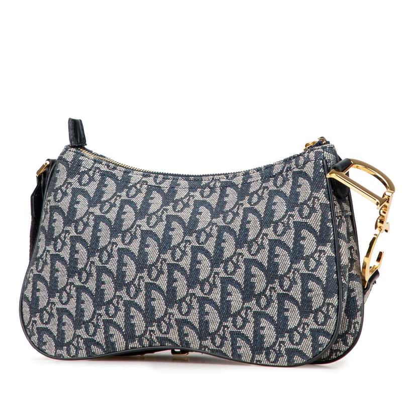 Dior Diorissimo Trotter Canvas Double Saddle Crossbody Blue Canvas Good condition - Back View