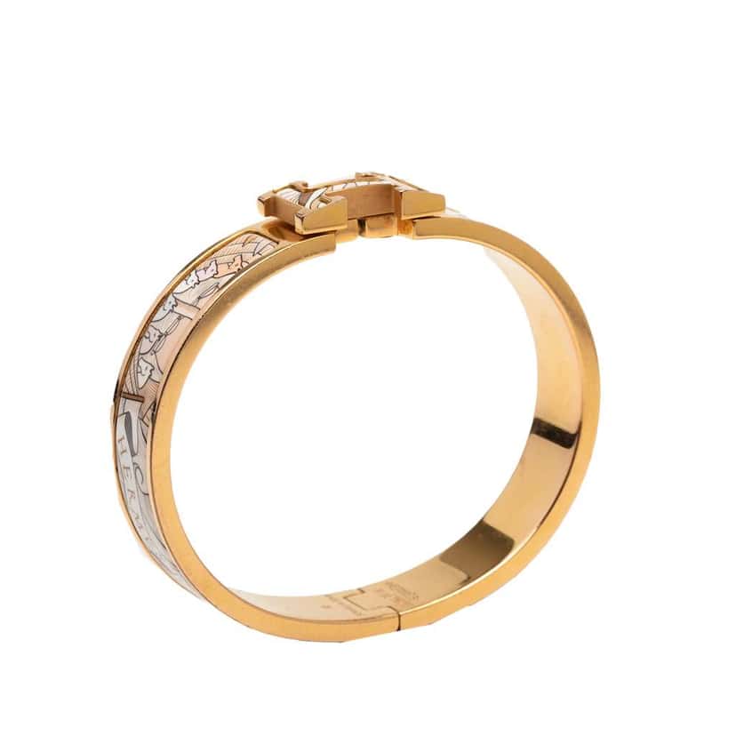 Hermès Narrow Enamel Cosmographia Universalis Clic H Bracelet PM Brown Good condition - Model View