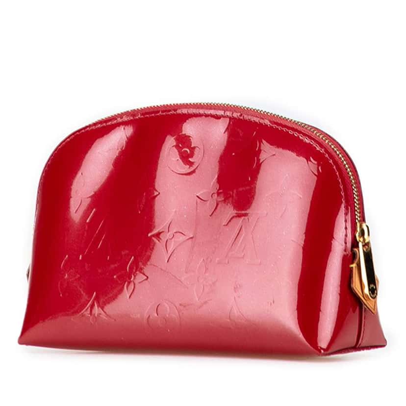 Louis Vuitton Monogram Vernis Cosmetic Pouch Red Leather Good condition - Back View