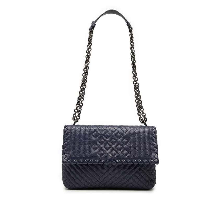 Bottega Veneta Small Nappa Intrecciato Stitched Olimpia Shoulder Bag Blue Leather Very good condition - Front View