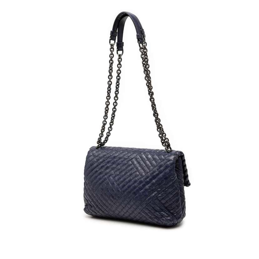 Bottega Veneta Small Nappa Intrecciato Stitched Olimpia Shoulder Bag Blue Leather Very good condition - Back View