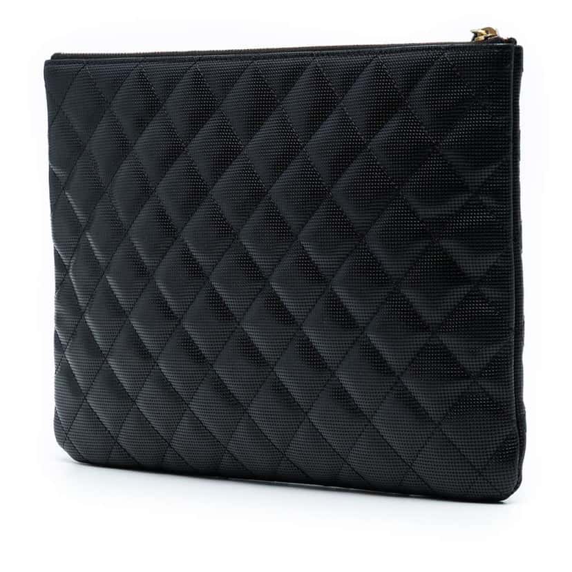 Chanel Medium Quilted Calfskin Pixel Effect O Case Clutch Black Leather Good condition - Back View